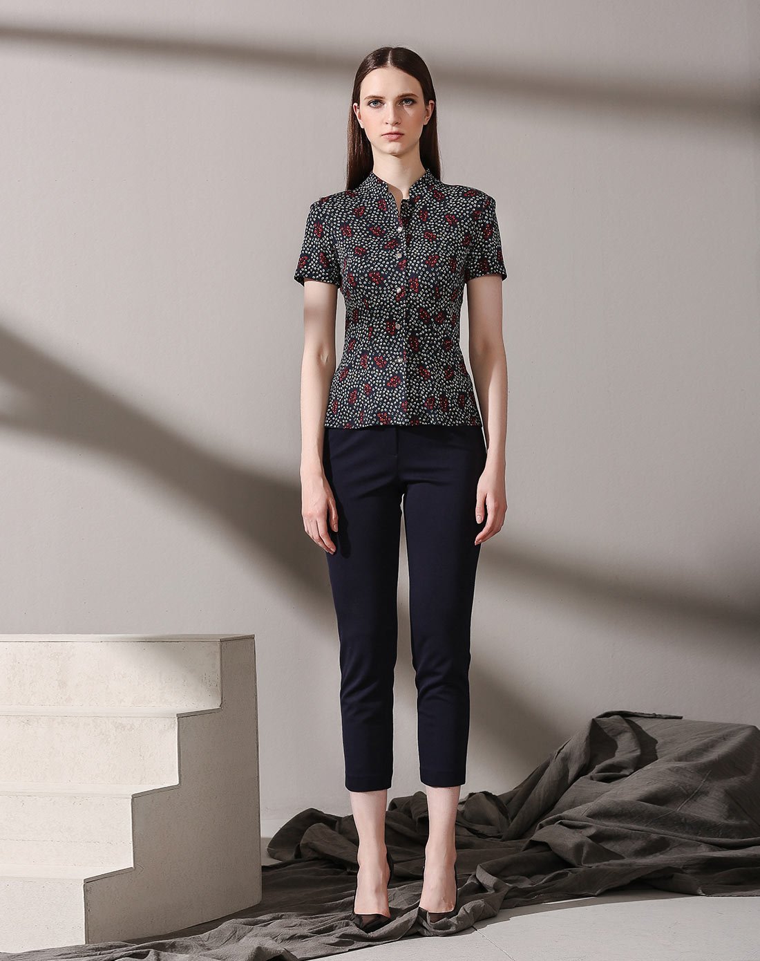 moreline女装专场 moreline沐兰新款中式立领印花衬衣休闲短袖上衣女