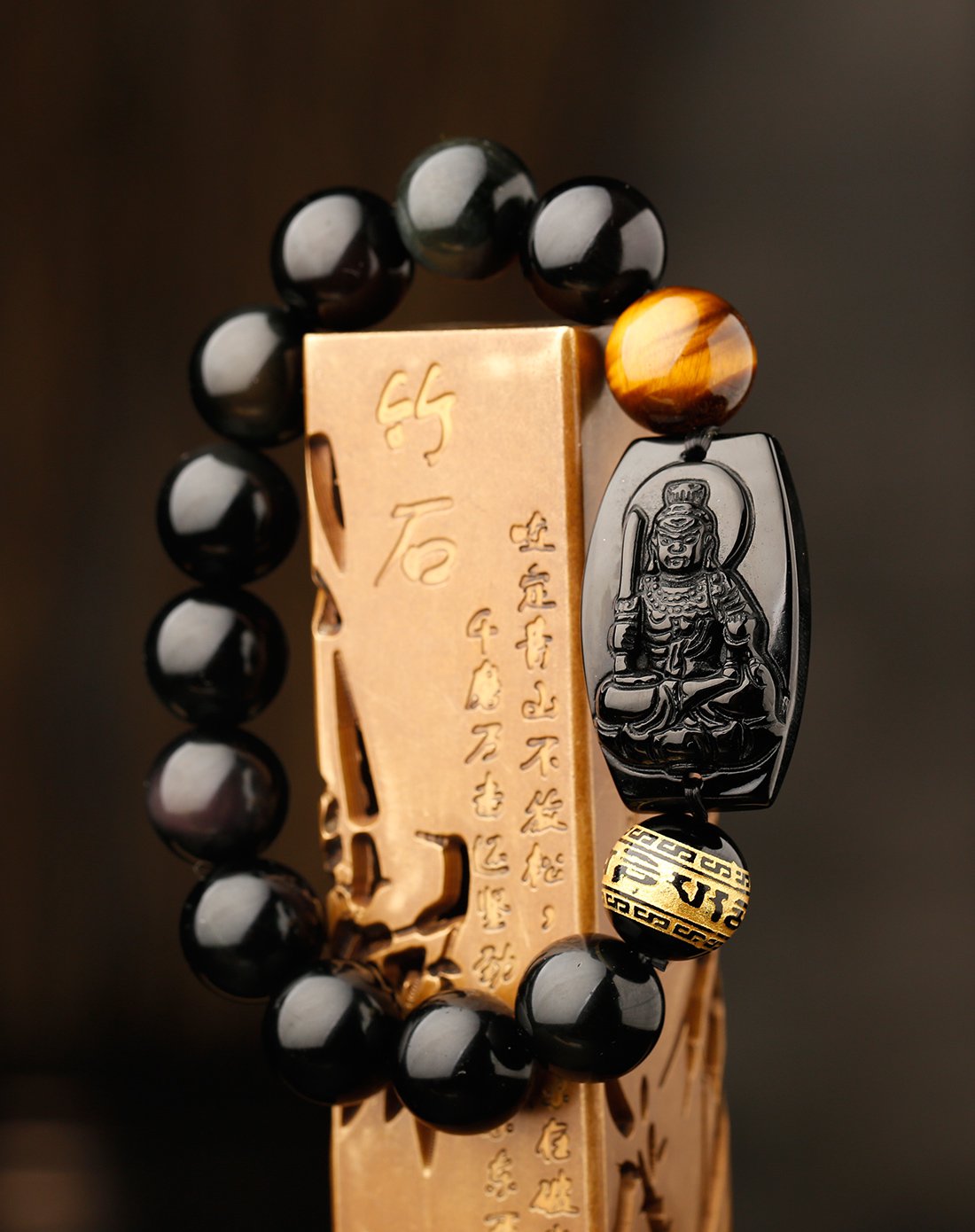 开光黑曜石生肖属狗本命佛手链八大守护神虚空藏菩萨手串
