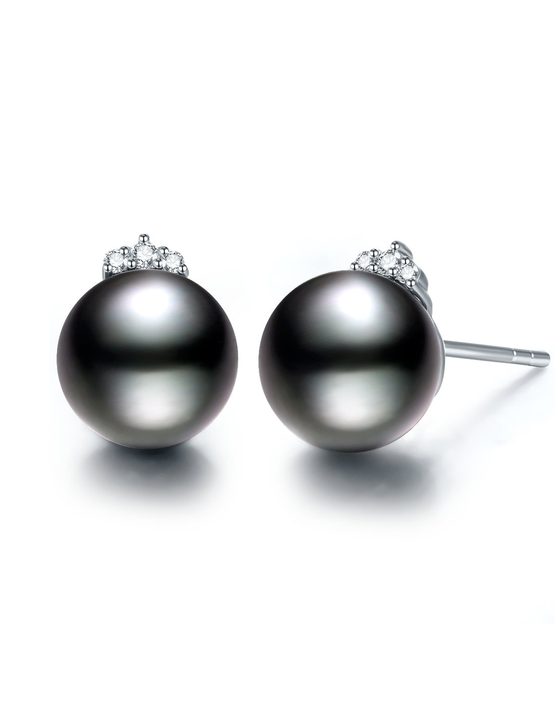 仙蒂瑞拉 10-11mm大溪地黑珍珠18k金钻石耳饰