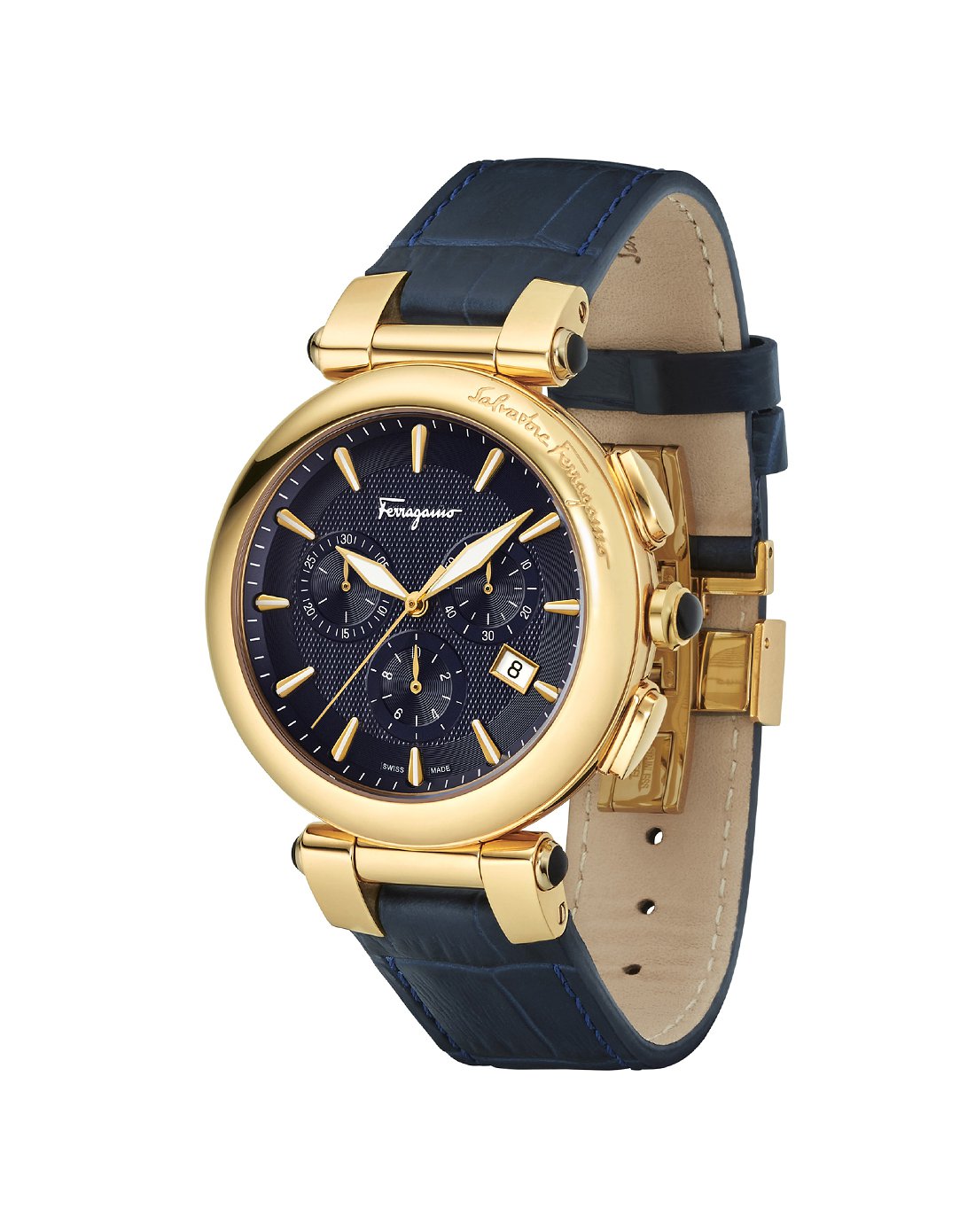 [idillio系列]男款牛皮带日历计时石英手表