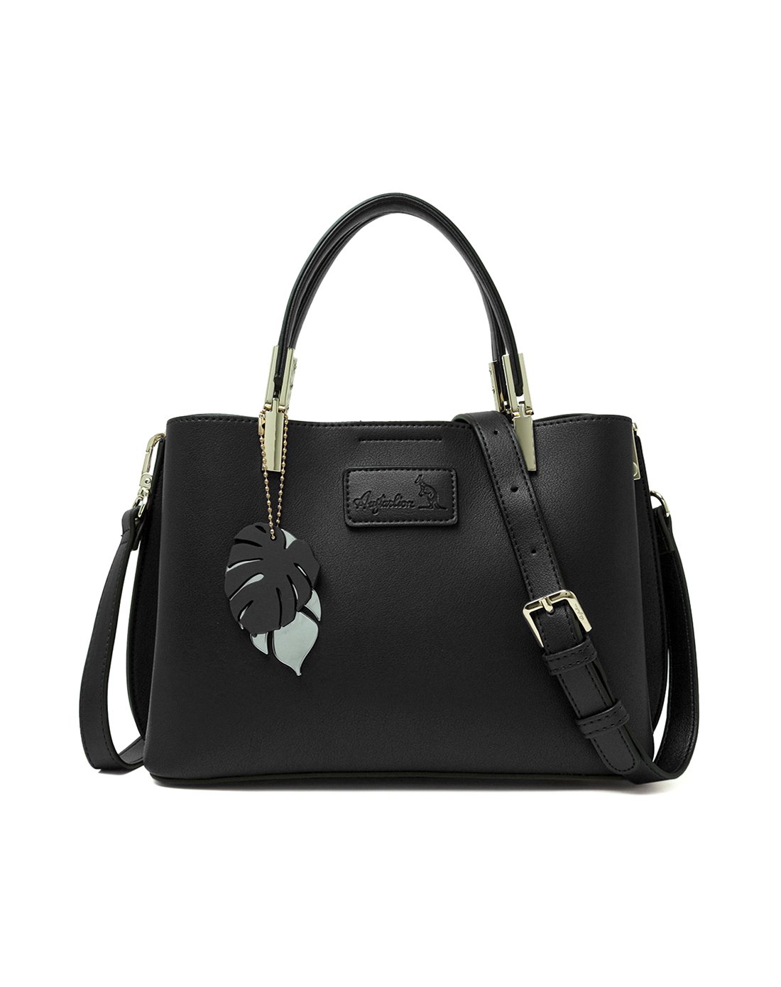 (澳洲袋鼠)2017新品牛皮潮流时尚优雅黑色手提女包