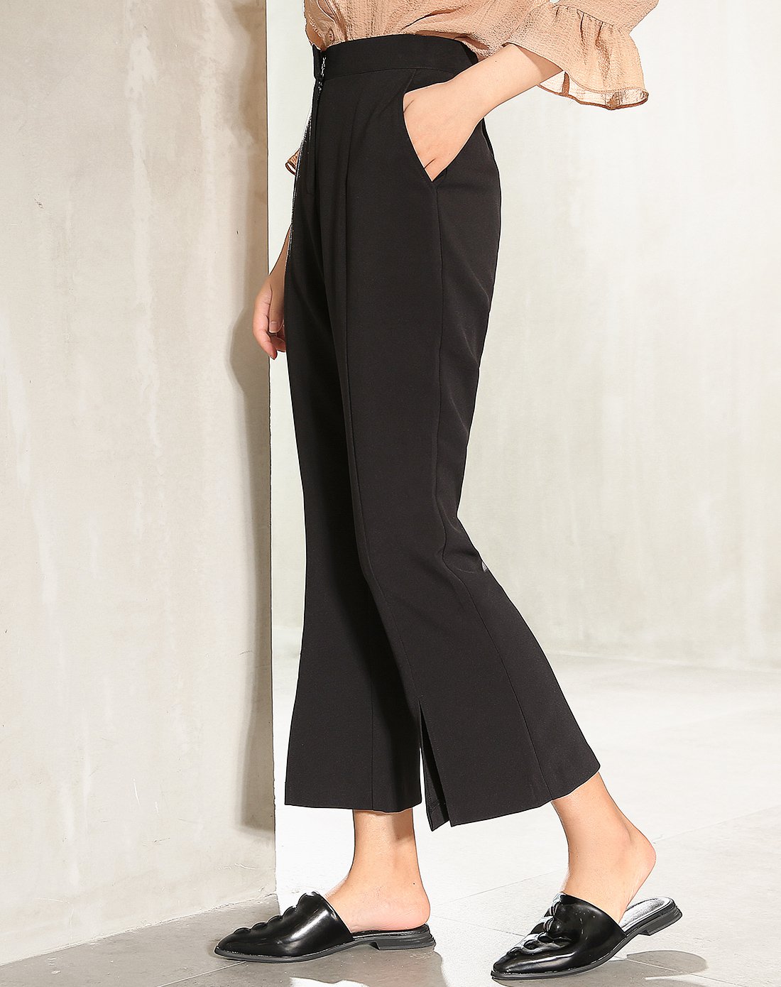 【2018年春装新款】慕诗涵 微喇裤脚开叉休闲裤长裤女裤裤子