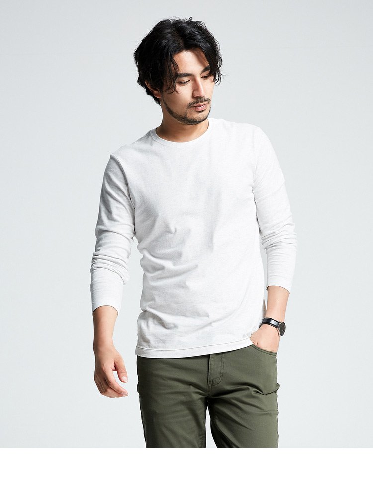 男装长袖t恤男 纯棉男士打底衫上衣服 圆领白色磨毛体恤秋衣潮