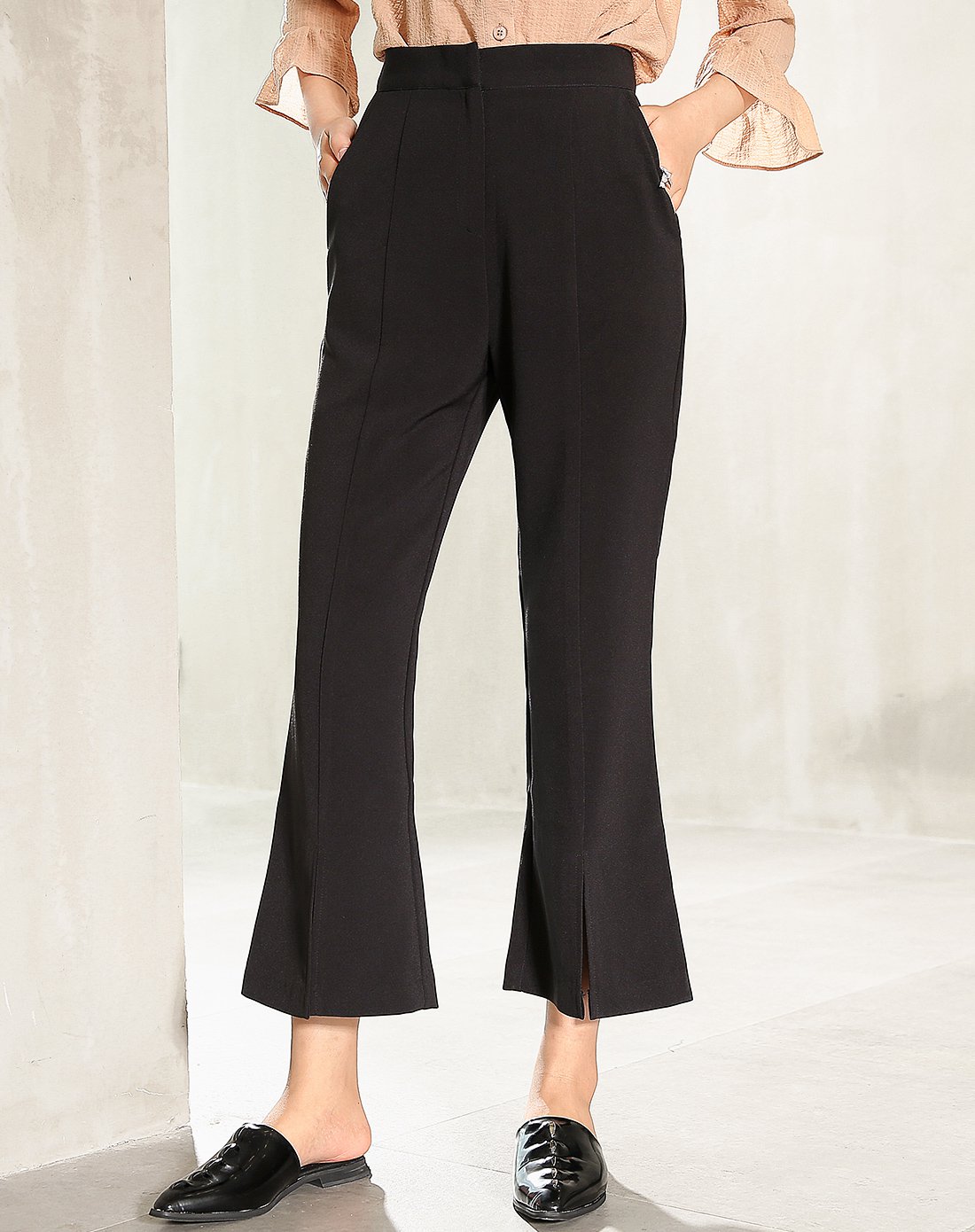 【2018年春装新款】慕诗涵 微喇裤脚开叉休闲裤长裤女裤裤子