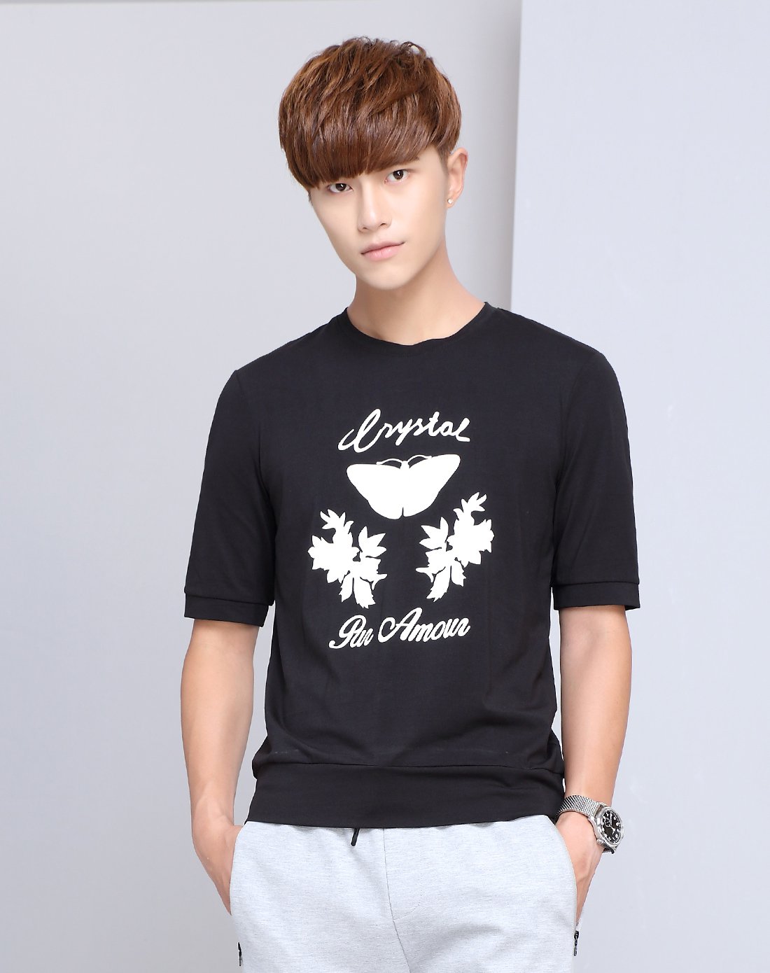 蝴蝶印花中袖t恤