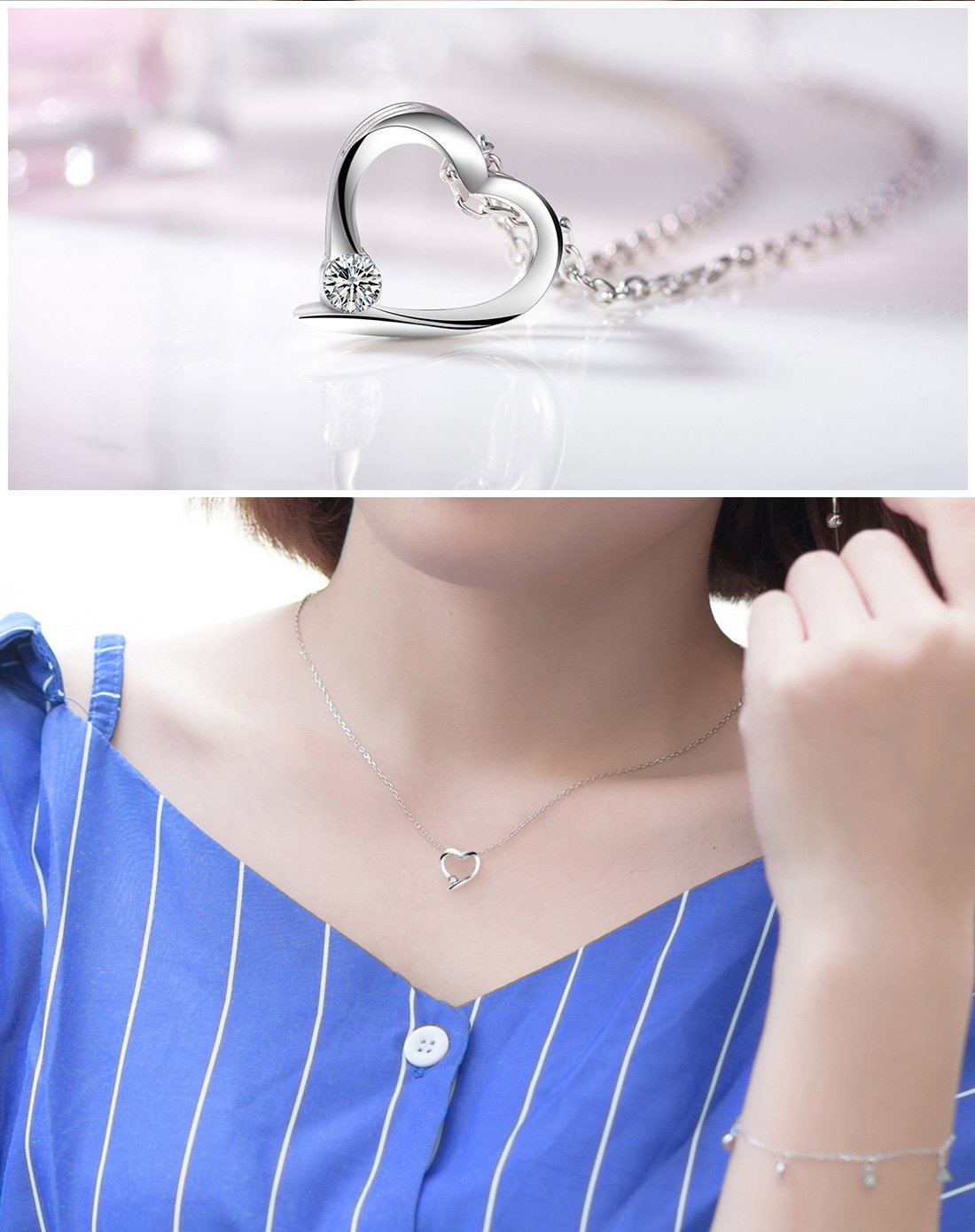 七度s925项链表白之心纯银项链锁骨链