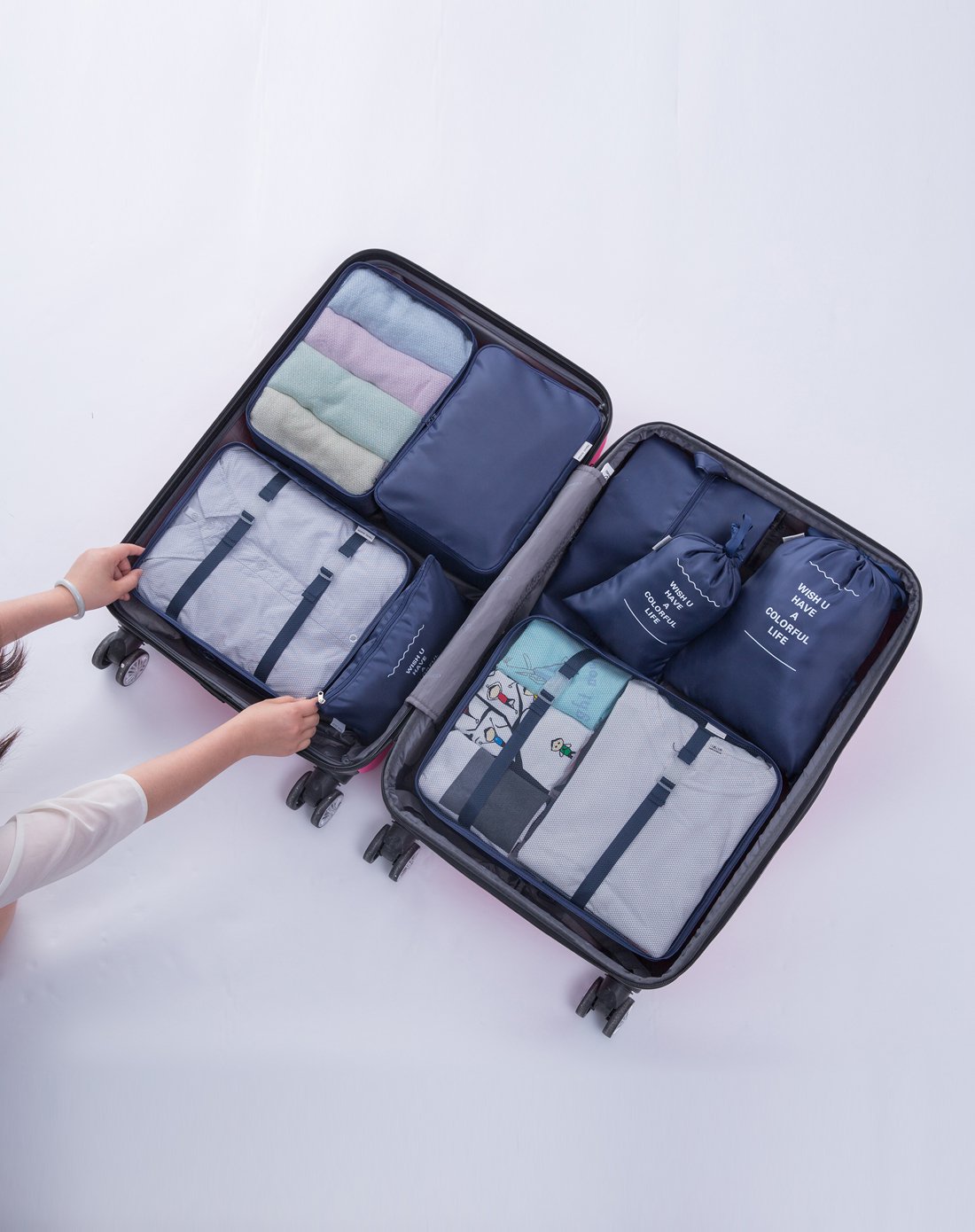 旅行收纳袋, 旅游行李箱衣物整理袋衣服收纳包八件套