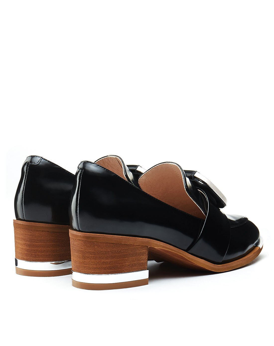 kisscat接吻猫圆头牛皮金属饰扣粗中跟深口单鞋休闲欧美乐福鞋