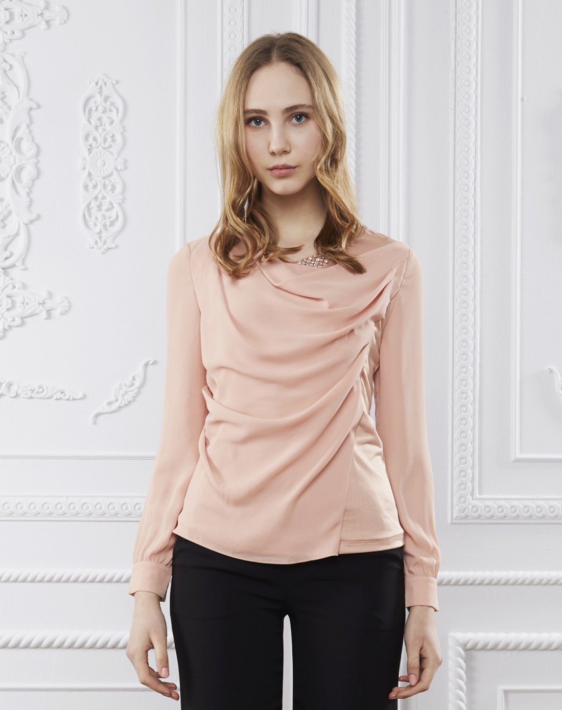 米歇尔摩萨克套头纯色串珠长袖上衣mtuq80102051_唯品会