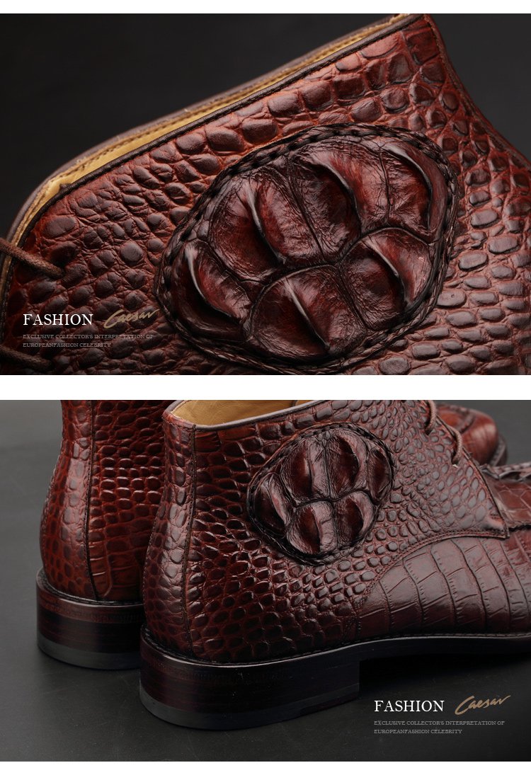 男士鳄鱼皮潮流压花皮靴