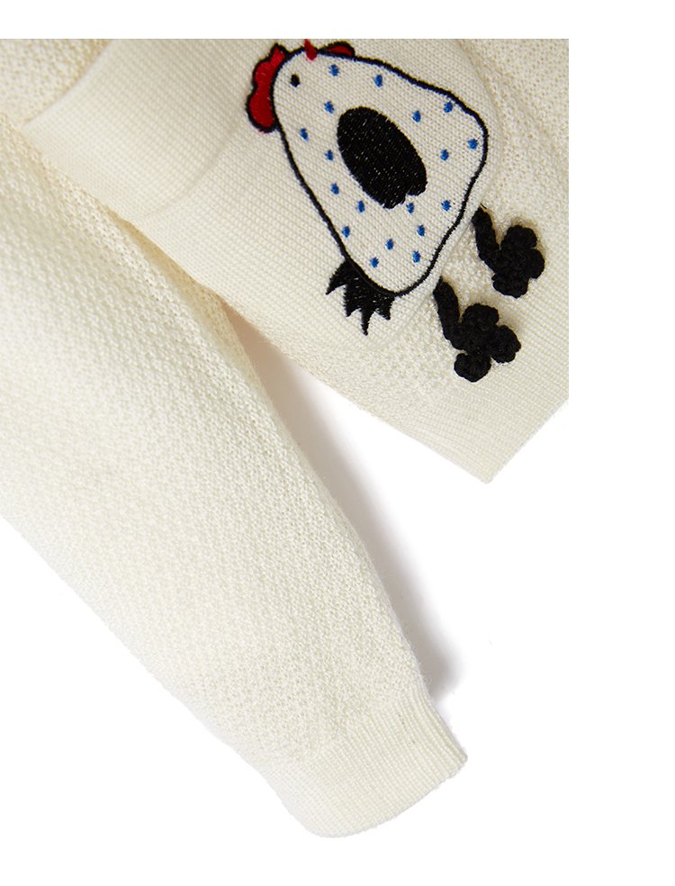 lavi女童百搭口袋绣花开襟短款线衫毛衣