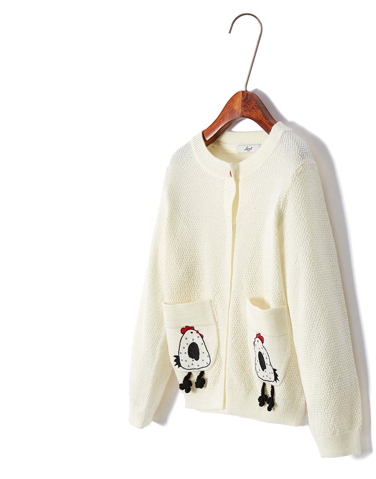 lavi女童百搭口袋绣花开襟短款线衫毛衣