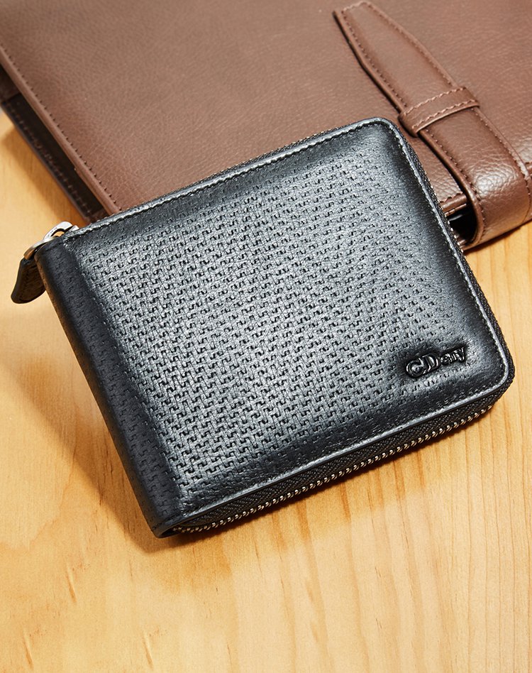 鹿皮钱包男短款真皮横款商务钱夹 多功能拉链男士皮夹