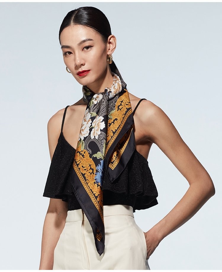 古典花园斜纹女士真丝方巾