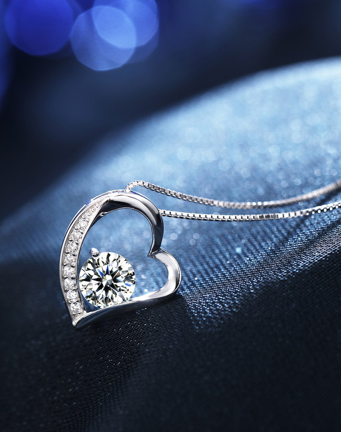 winy唯美日韩990足银项链时尚日韩精美锁骨链爱心吊坠真爱一生配证书