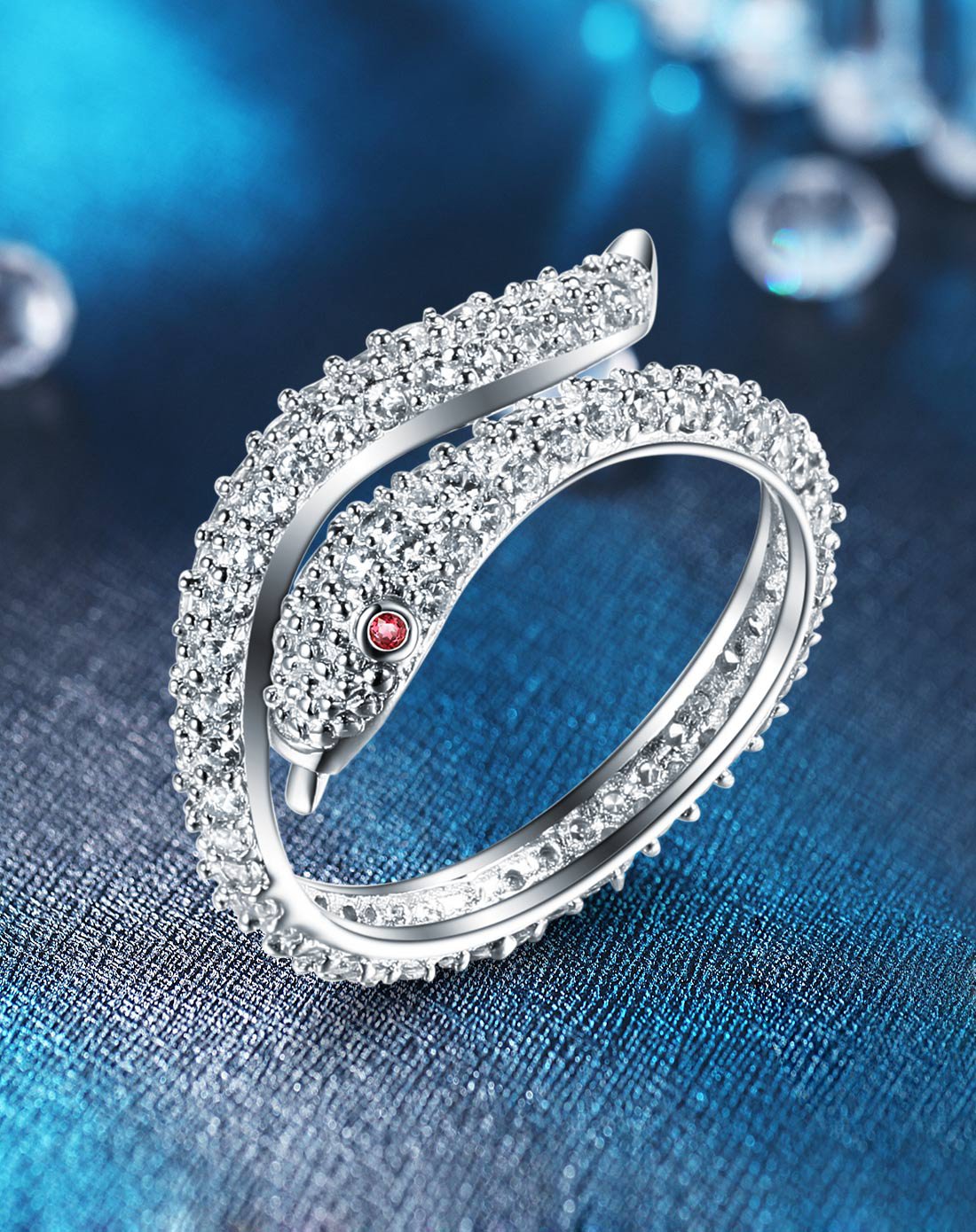 winy925银开口可调欧美时尚个性戒指蛇珠雀环