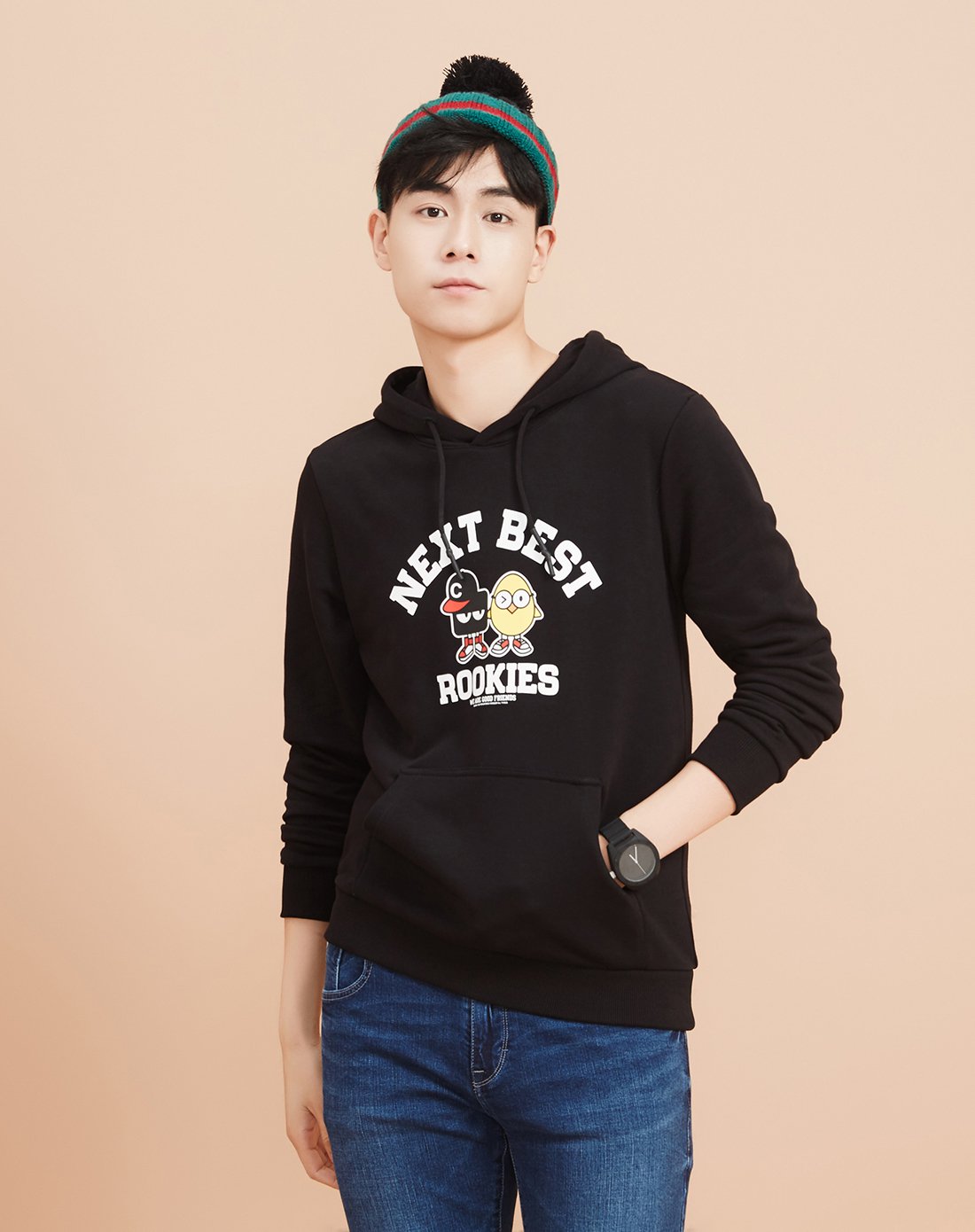 美特斯邦威胡一天明星同款男趣味印花连帽卫衣2017秋