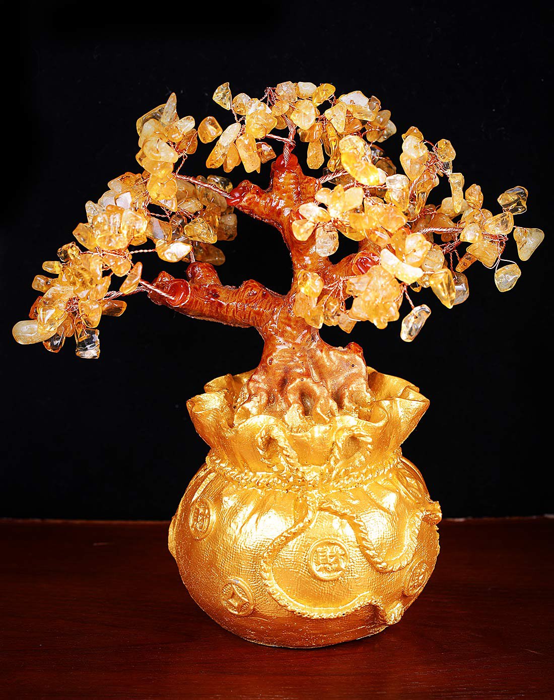 天然黄水晶摇钱树摆件 招财树家居酒柜装饰工艺品客厅小发财树