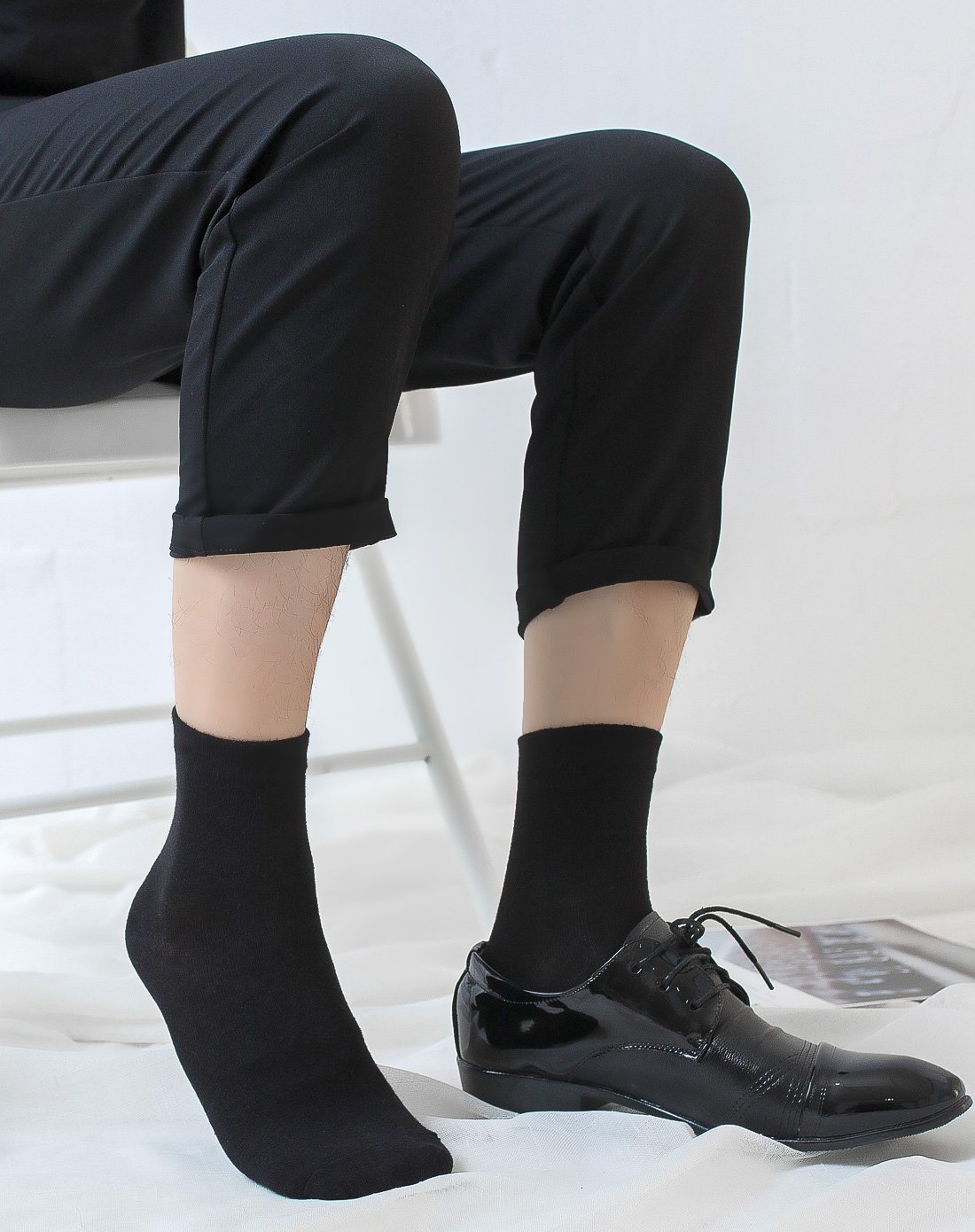 mkmj男士袜子纯黑商务棉袜6双装