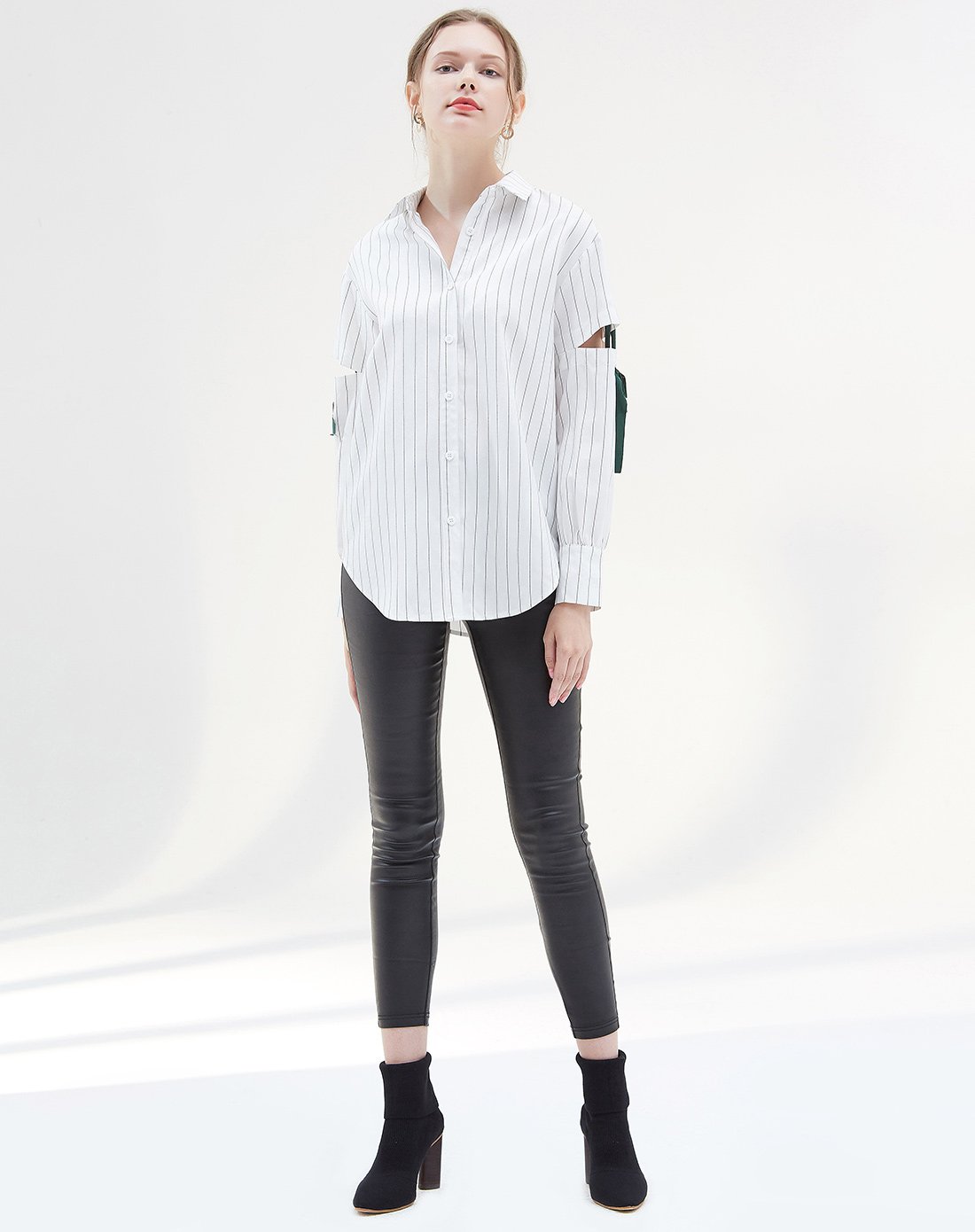 池希zara风袖开口设计绑带衬衫