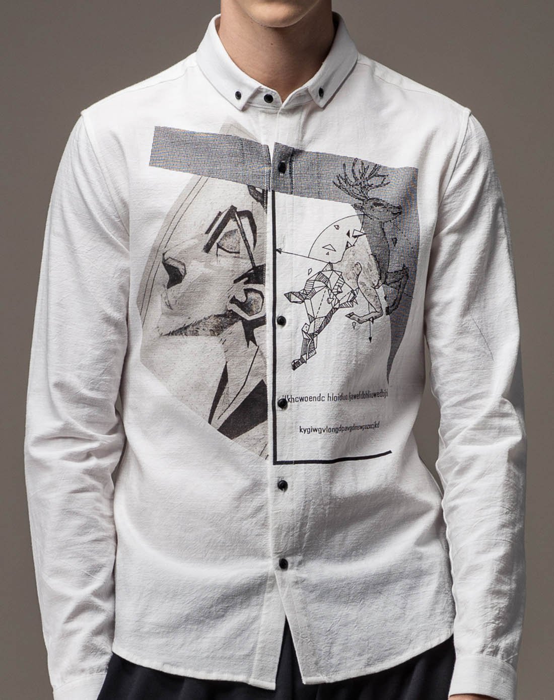 白色个性图案设计长袖衬衫