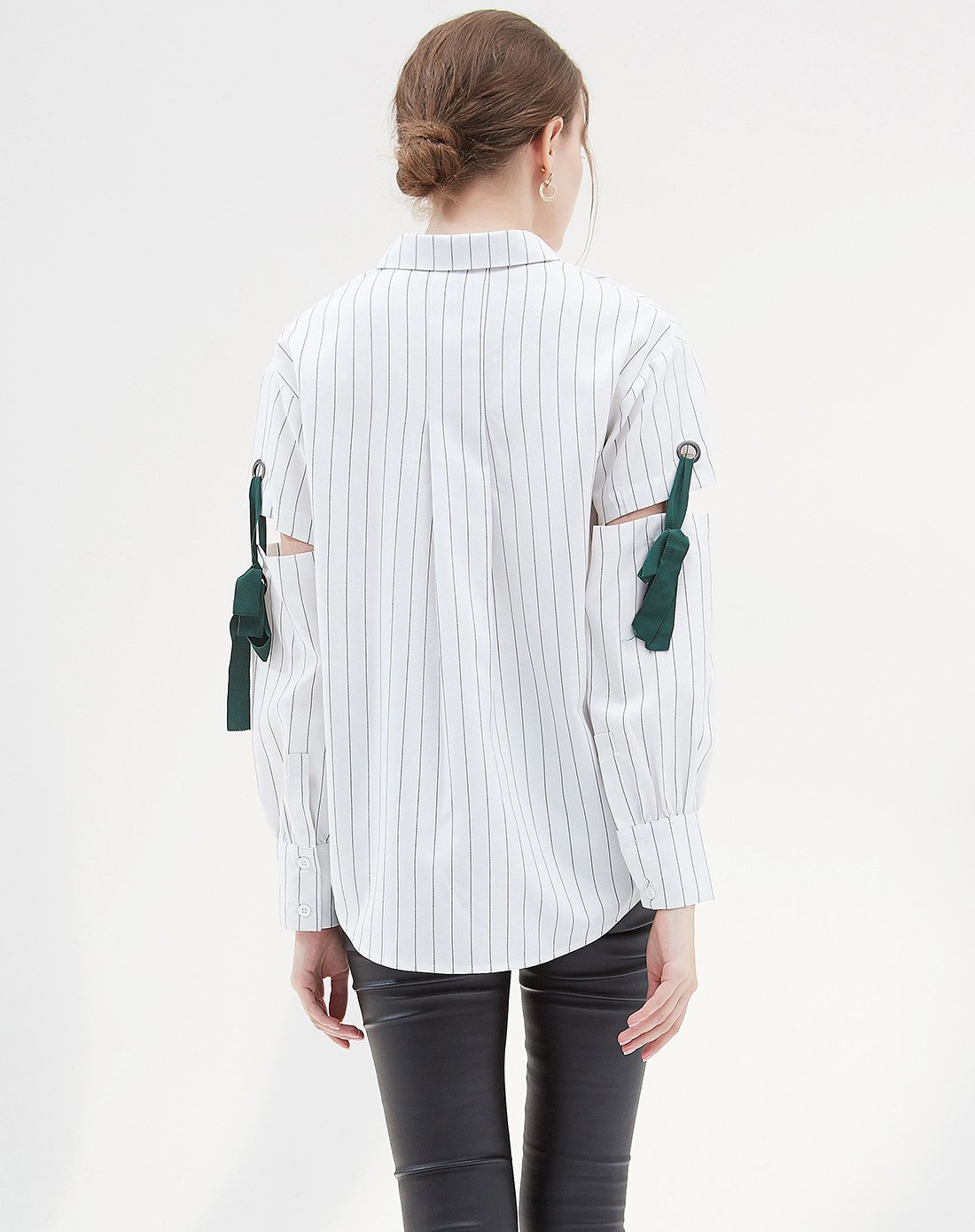 池希zara风袖开口设计绑带衬衫