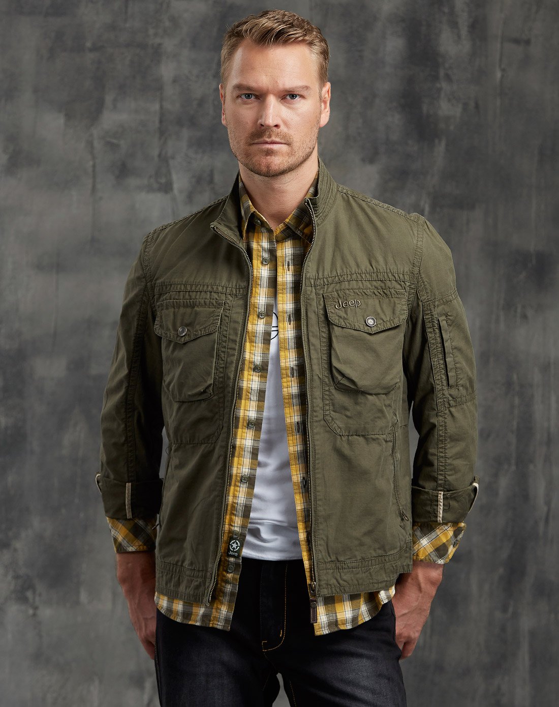 jeep户外男装休闲专场男款休闲耐磨立领三袋单夹克js13wj008n7_唯品会