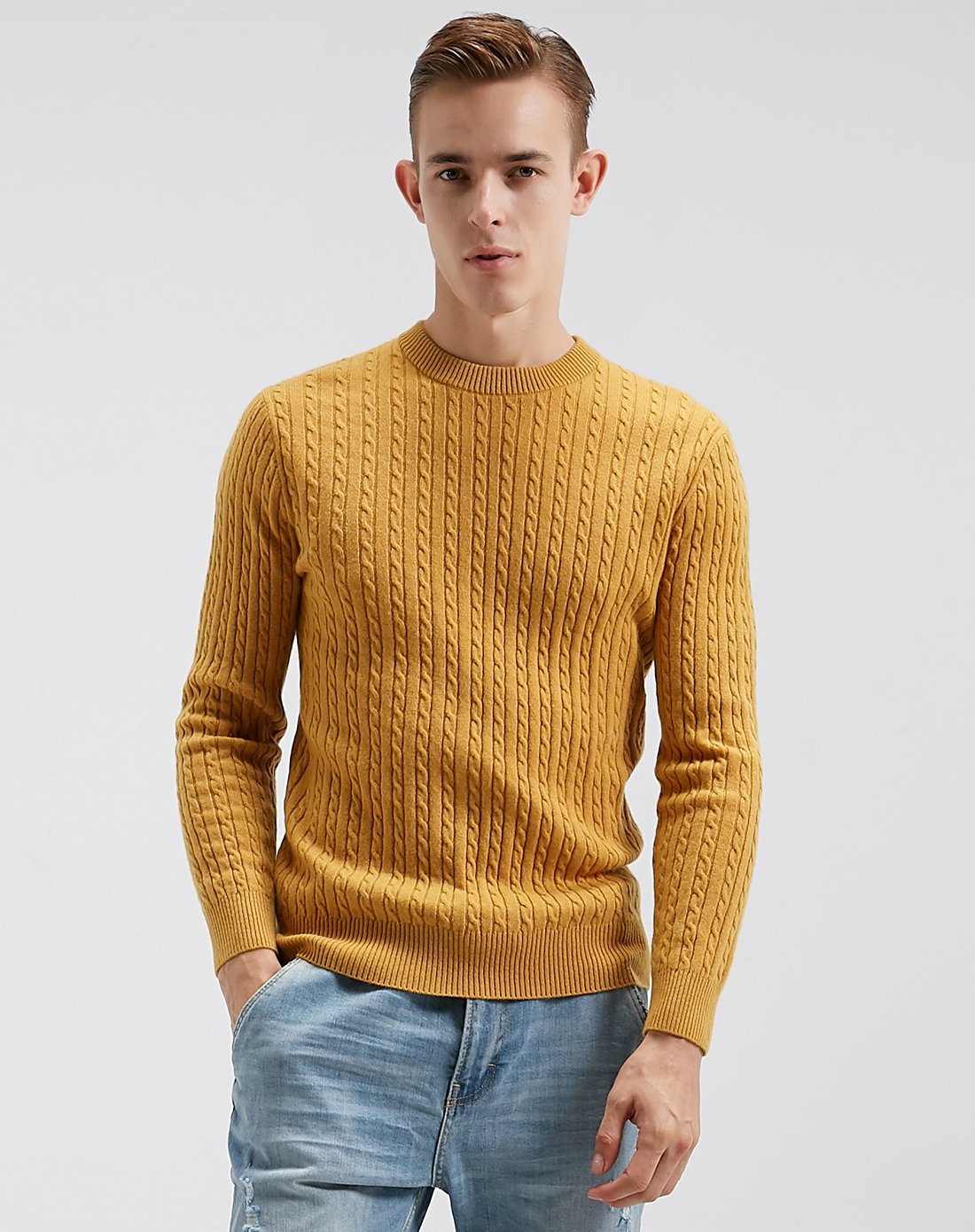 织度圆领提花100%纯羊绒男士羊绒衫男毛衣衫7711019104_唯品会