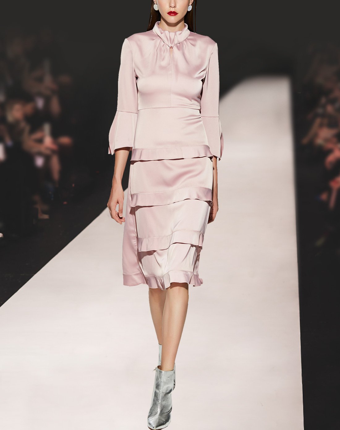 fleur wood淑女喇叭袖浪漫荷叶边秋款连衣裙