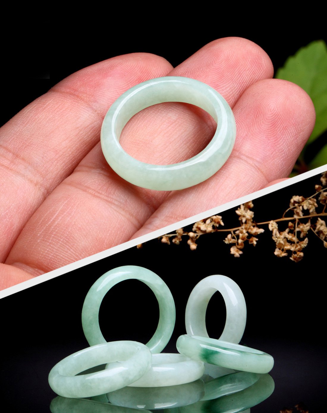 天然翡翠素圈戒指