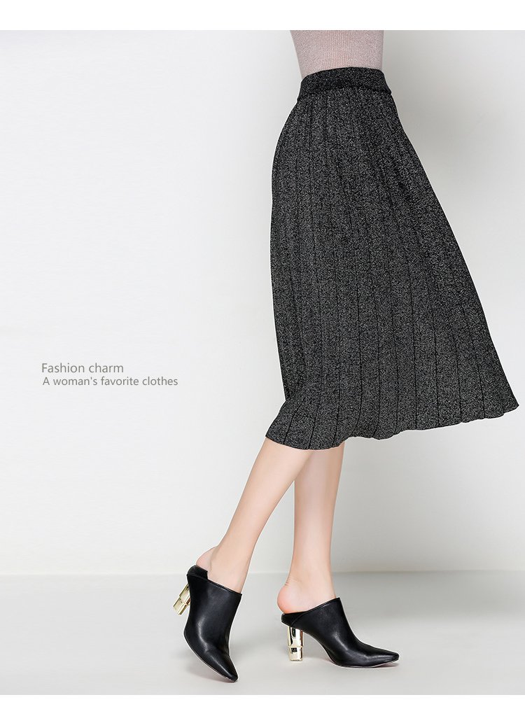 秋上新时尚高腰百褶裙烂漫褶皱纯色中长裙