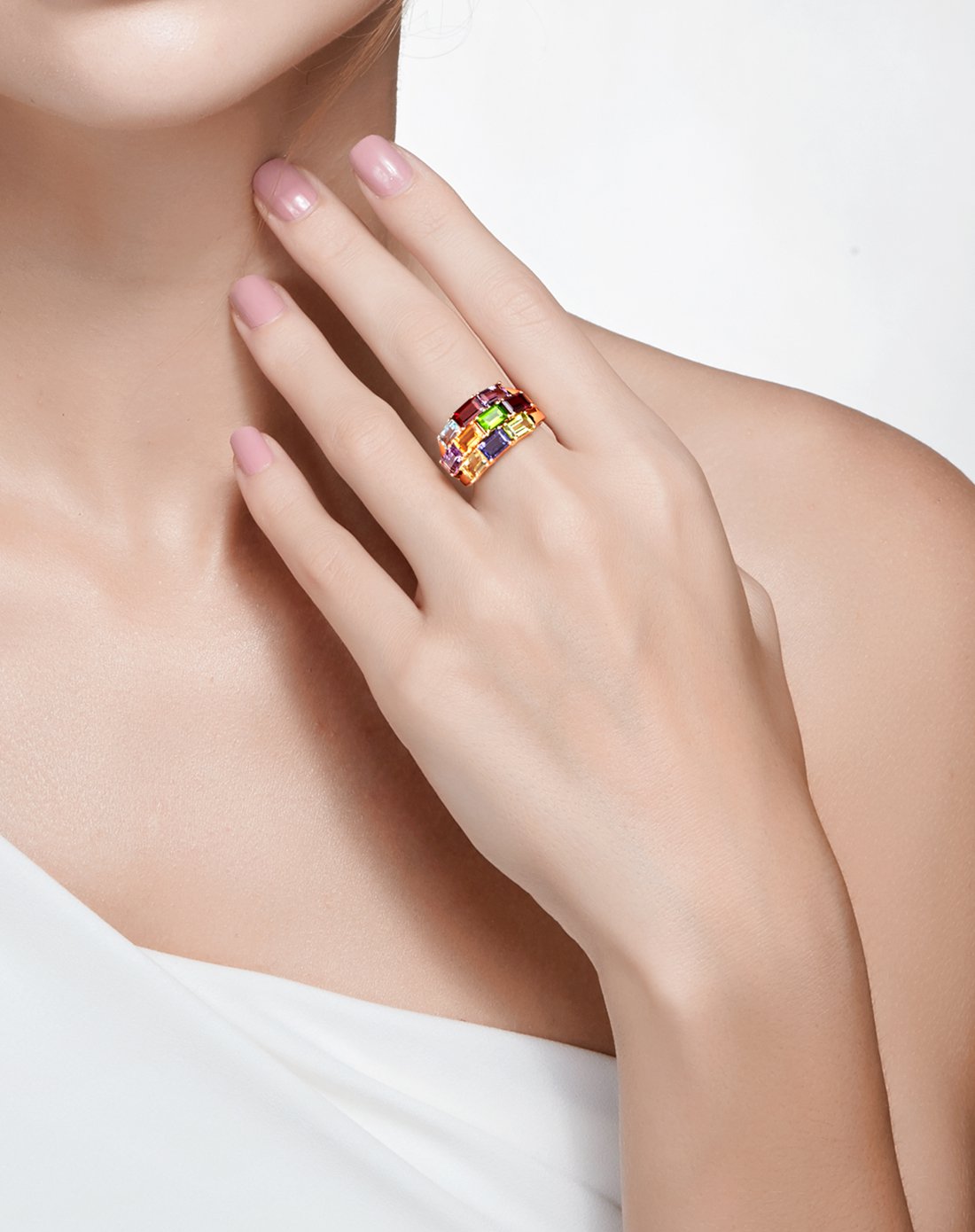 enzo 晶石彩虹 18k黄金五色彩宝戒指