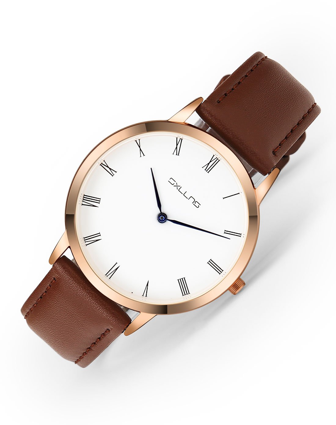 赛伦斯sxllns时尚玫瑰金轻薄简约皮质石英表5025js_唯品会