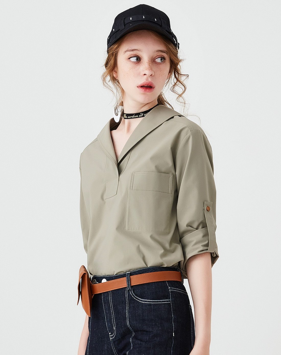 套头宽松韩版休闲v领衬衫