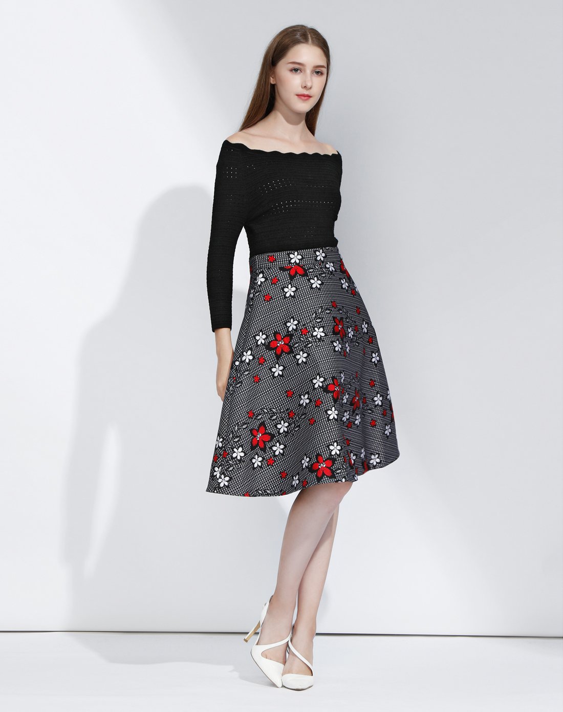 【专柜同款】波浪大领口九分袖连衣裙