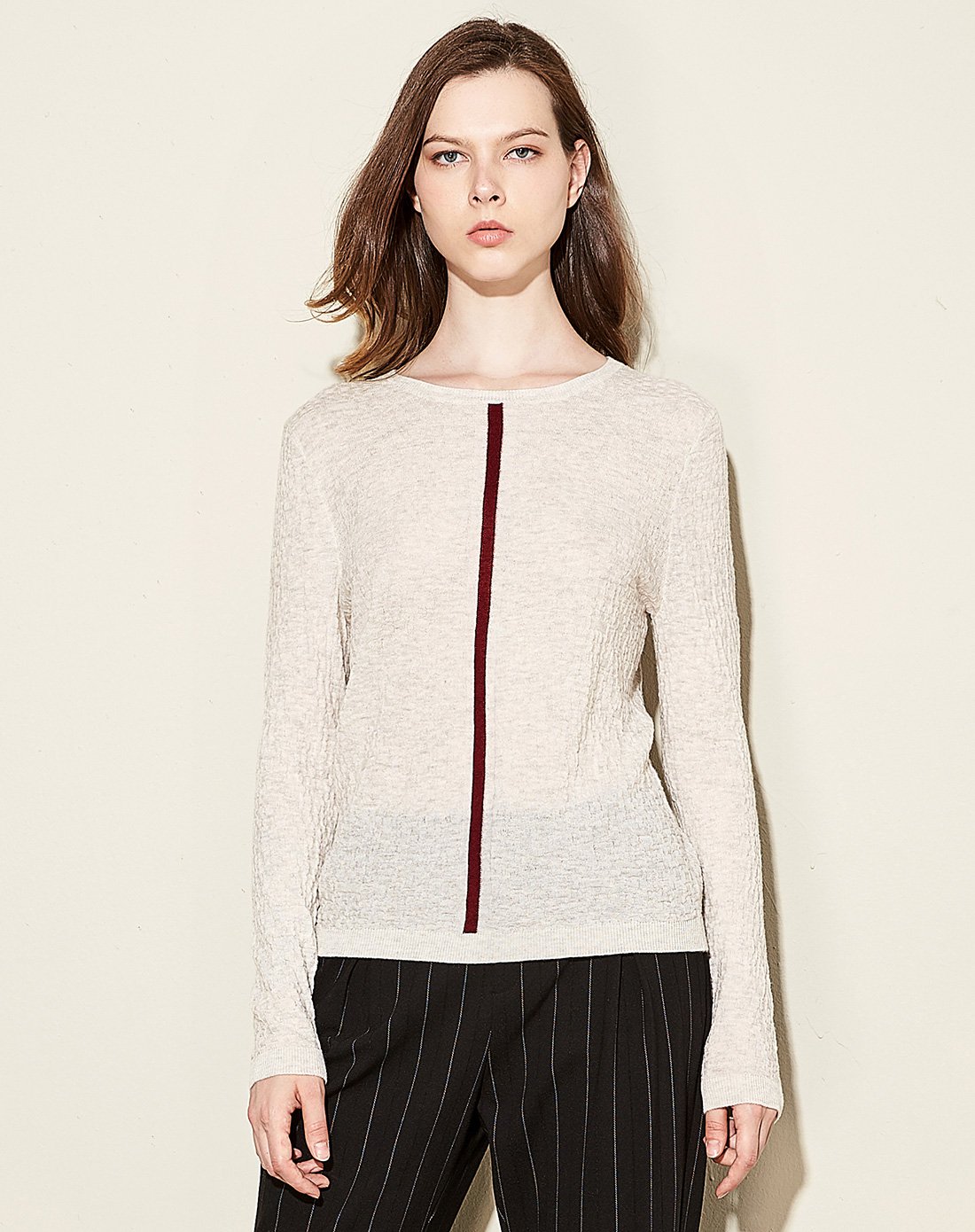 juzui/玖姿纯色修身圆领显瘦基础内搭长袖套头女式毛衫