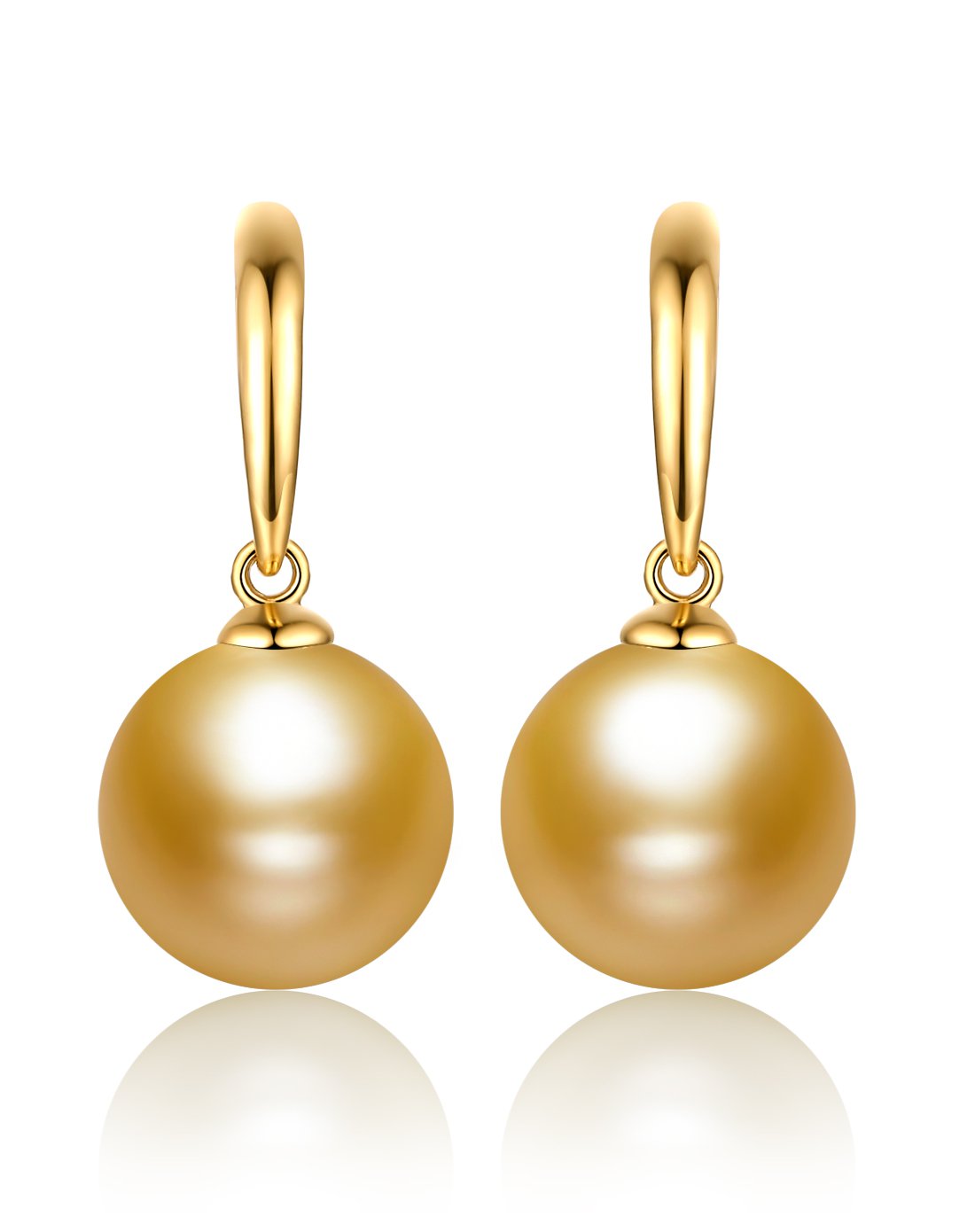 蓝色海洋 18k金/10-11mm南洋金珍珠海水珍珠耳钉/耳环