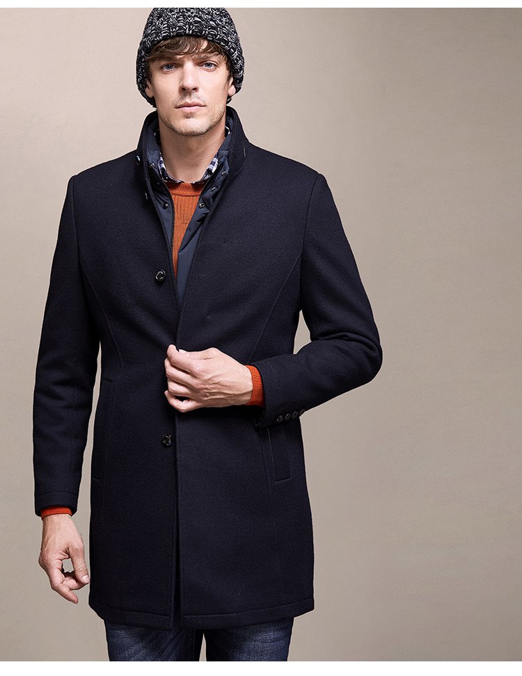 男士优雅绅士商务防风保暖中长款立领毛呢羊毛大衣外套