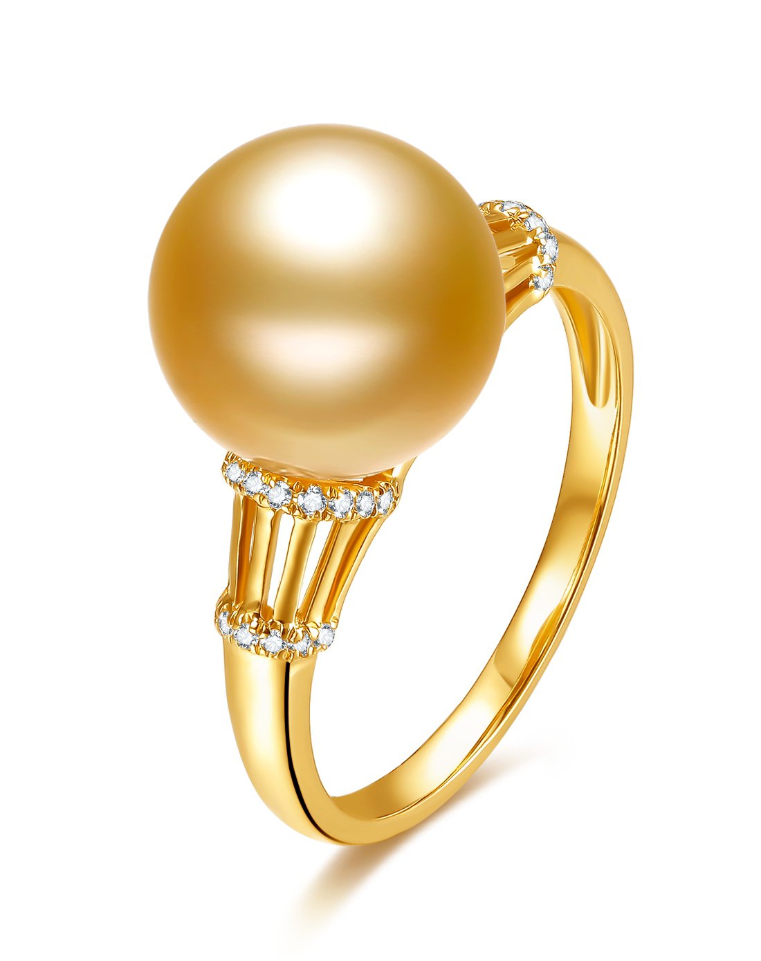 蓝色海洋 韶光 18k金钻石10-11mm南洋金珍珠戒指