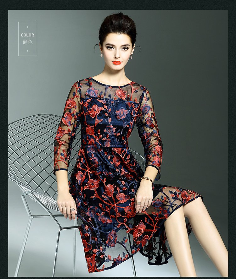 珂曼雅秋季新款 优雅气质蕾丝连衣裙