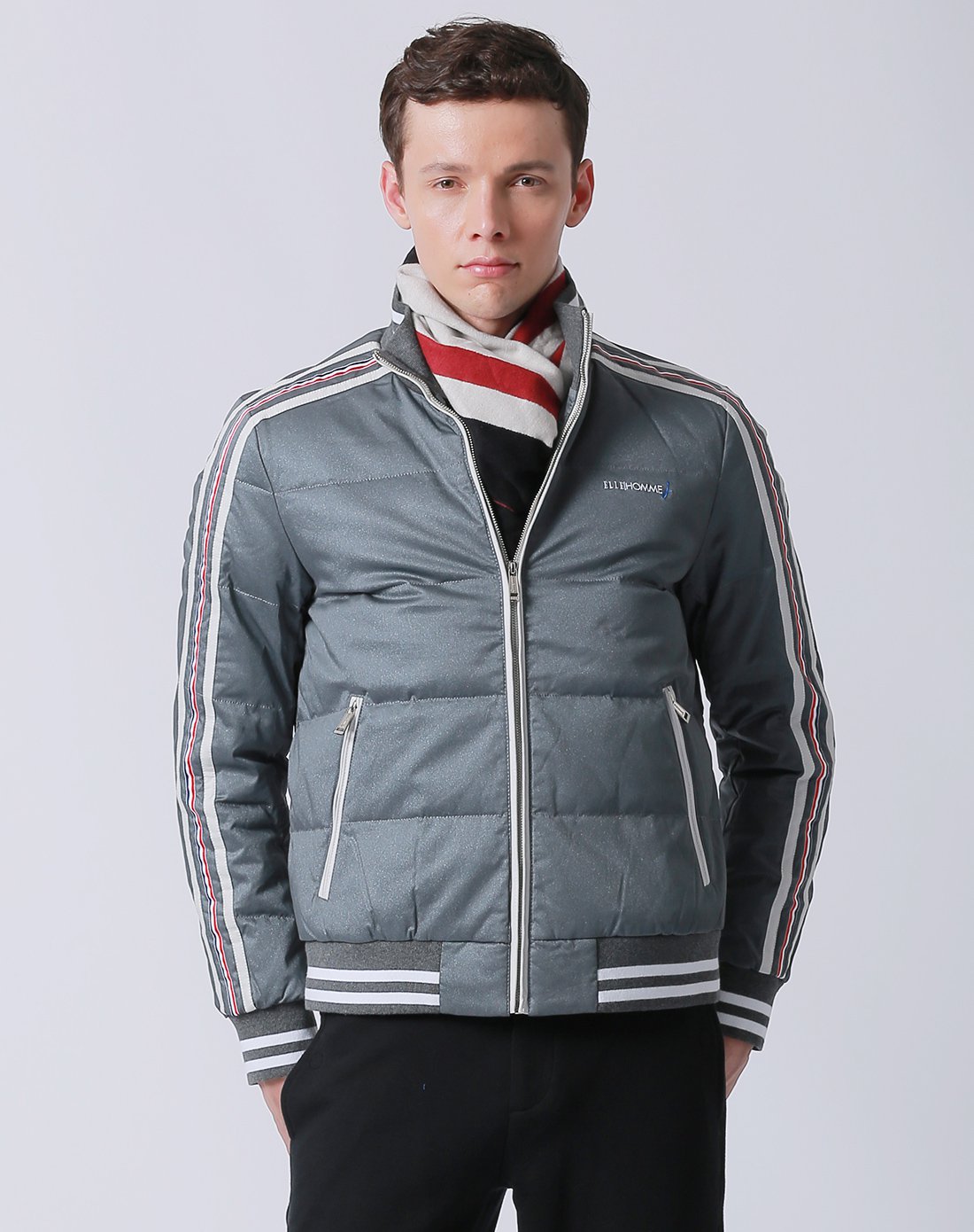 elle homme男装反季清仓专场男士时尚休闲立领茄克款白鸭绒羽绒服