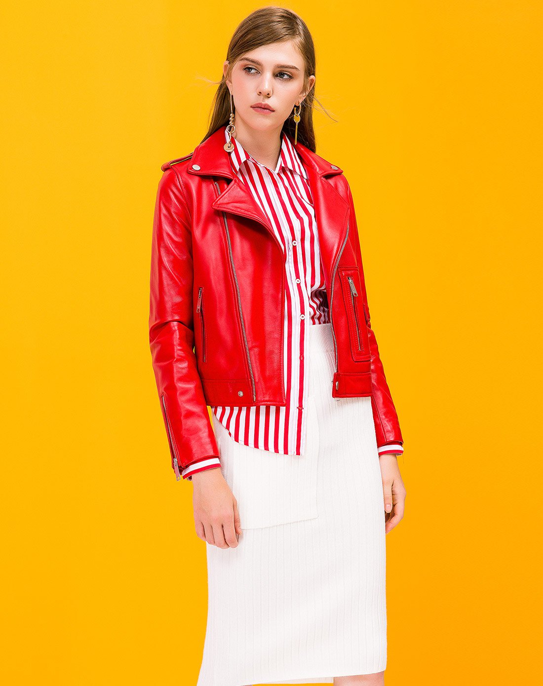 爱迪丹顿女装皮衣专场帅气修身短款皮衣时尚机车款皮夹克sp7399543-53