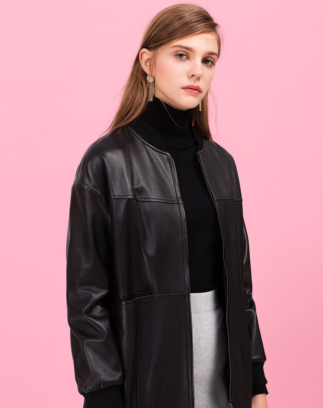 1件5折-爱迪丹顿女装皮风衣帅气中长款真皮皮衣sf7399600-10_唯品会