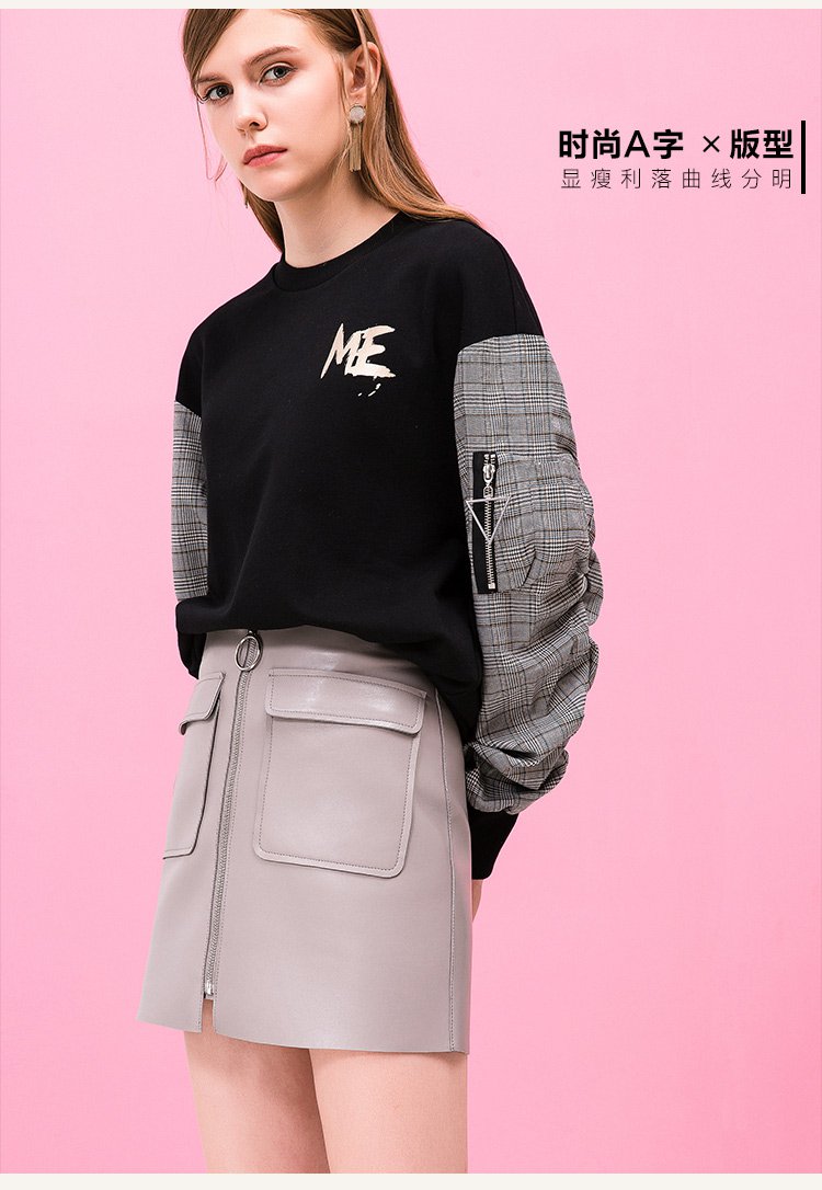 爱迪.丹顿口袋圆环装饰绵羊皮裙时尚小a字短裙sq7399512-93_唯品会