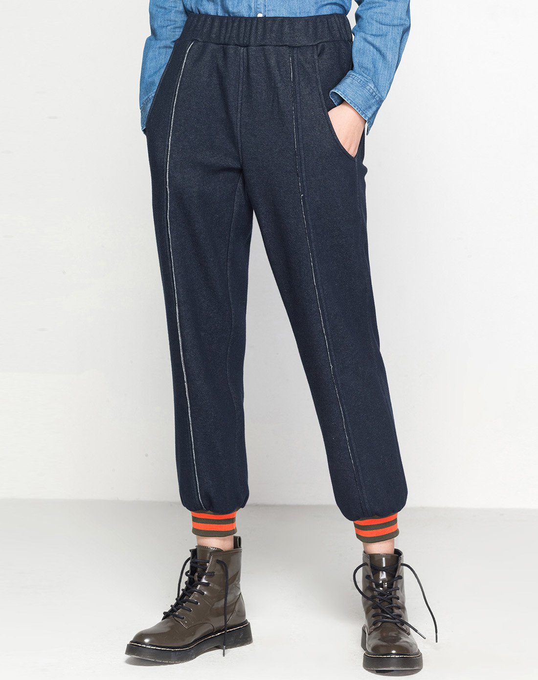 女款中腰加厚拉绒宽松牛仔裤