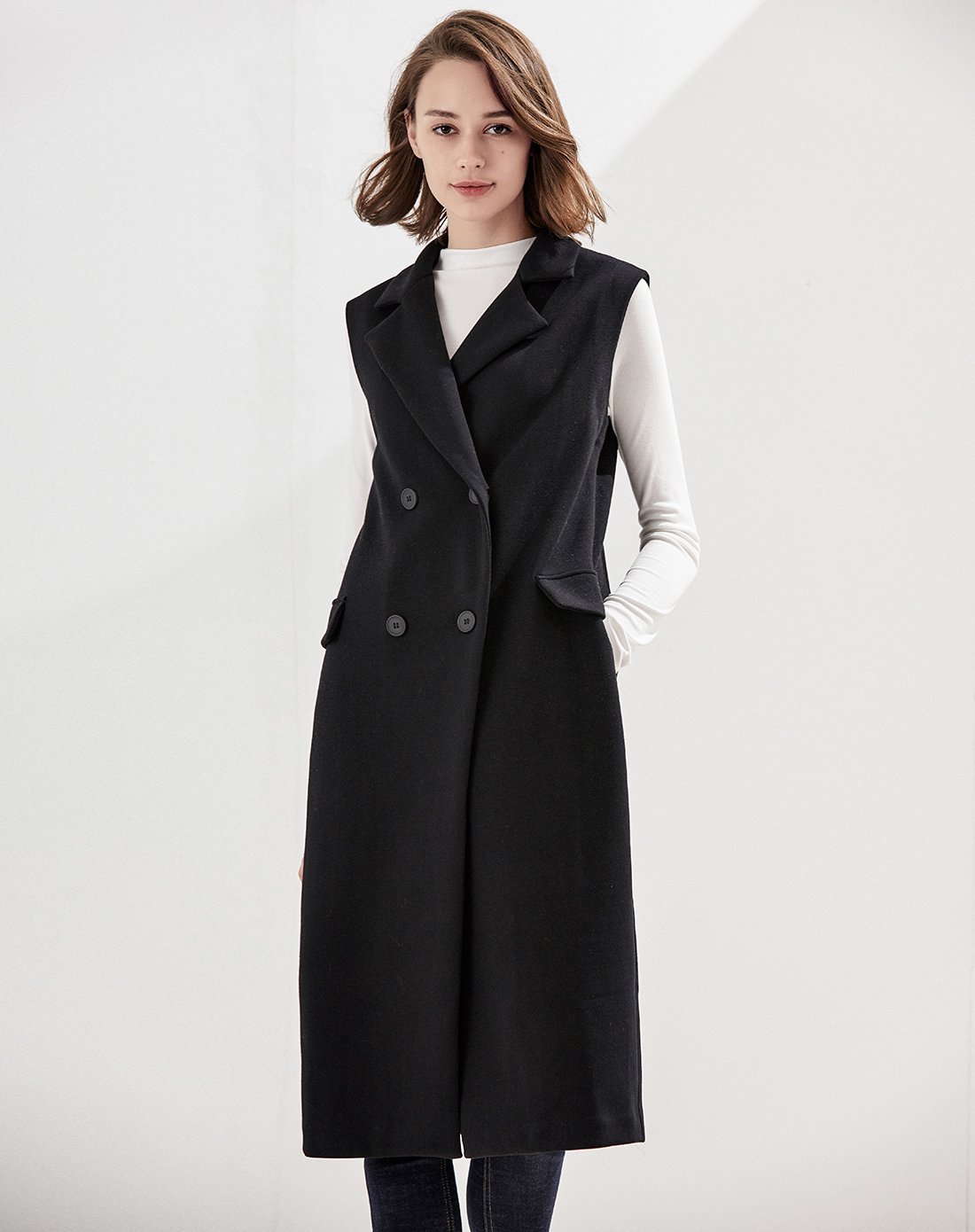 旗舰店(旧)简约休闲帅气双口袋设计翻驳领马甲ihe7323517hei_唯品会