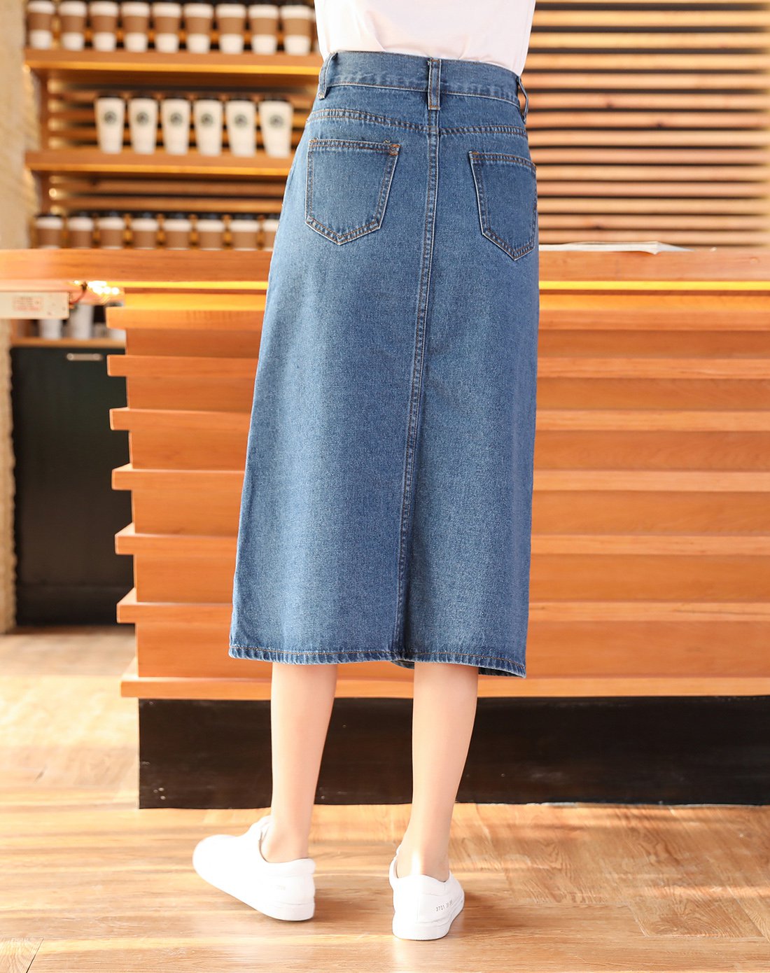 九牧莲 2017春秋韩版百搭休闲直筒中长款牛仔半身裙