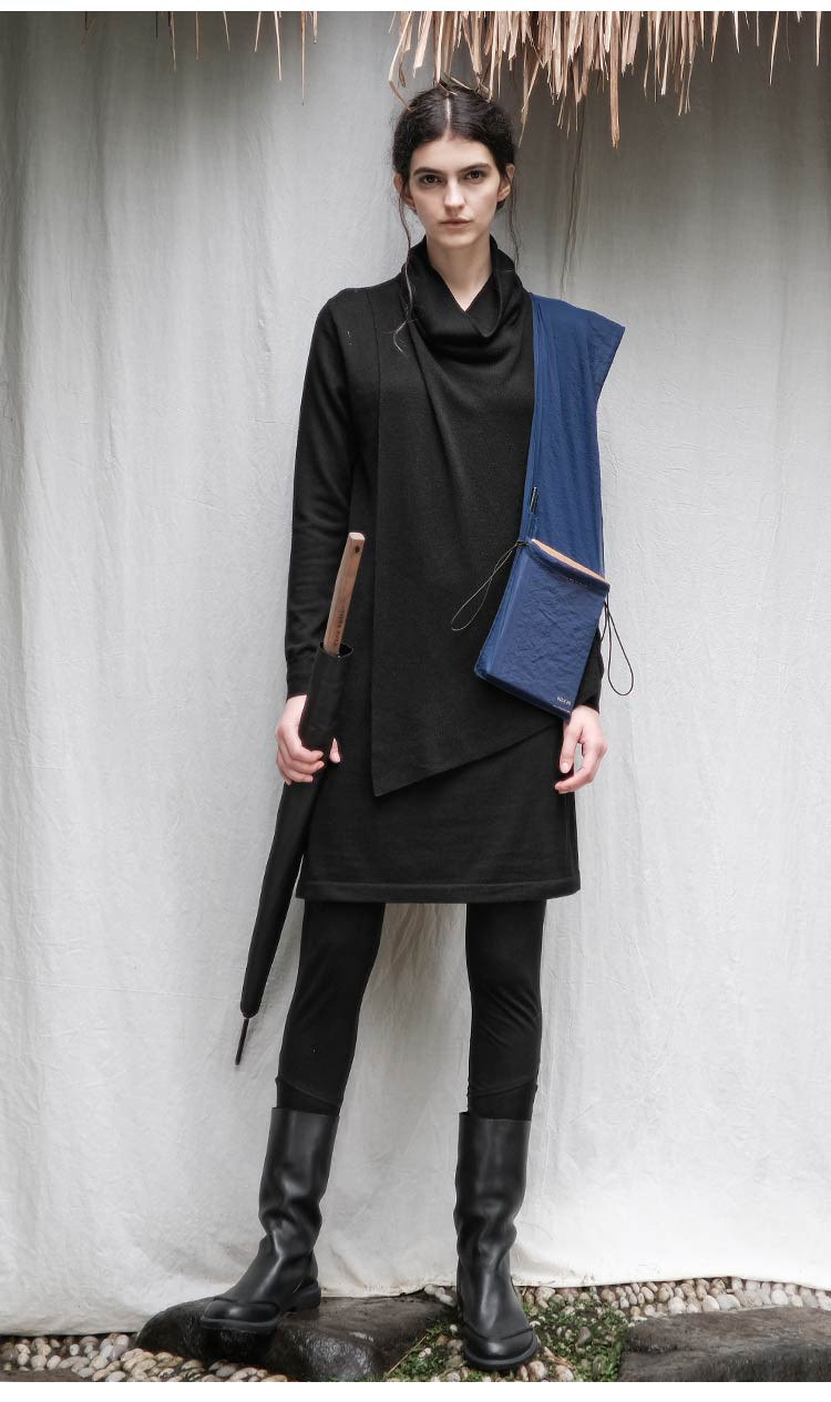 日着原创设计师穿搭专场日着原创黑色长袖解构羊毛连衣裙17q0630l01