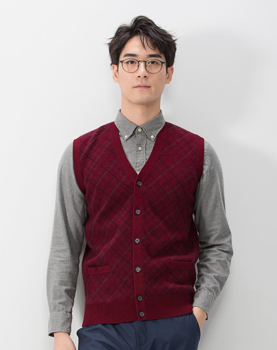 春竹羊绒专场春竹男士时尚经典保暖羊毛开衫背心wsr97080-05-2s007