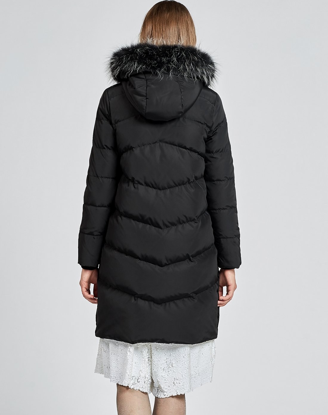 【2017新款】女款中长款连帽大毛领羽绒服